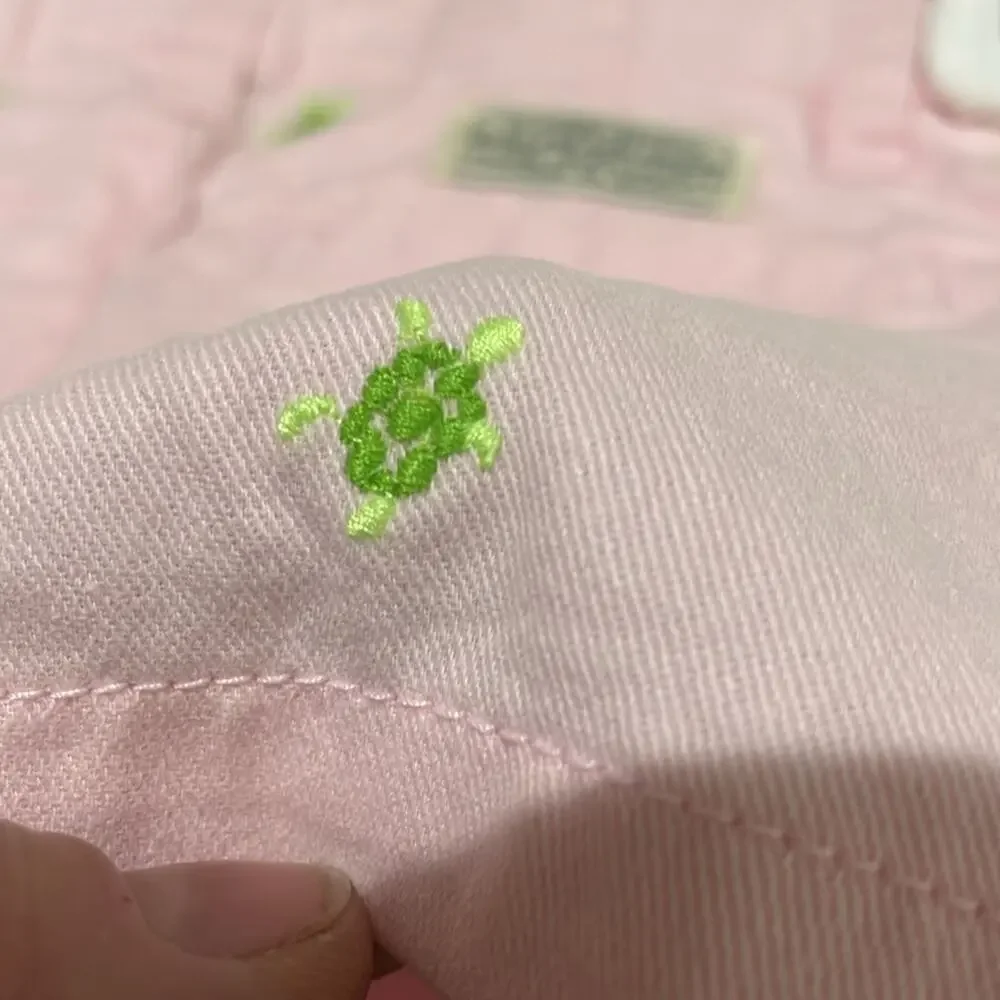 Ralph Lauren 5 pink cotton chino short green embroidered turtles nwt perfect